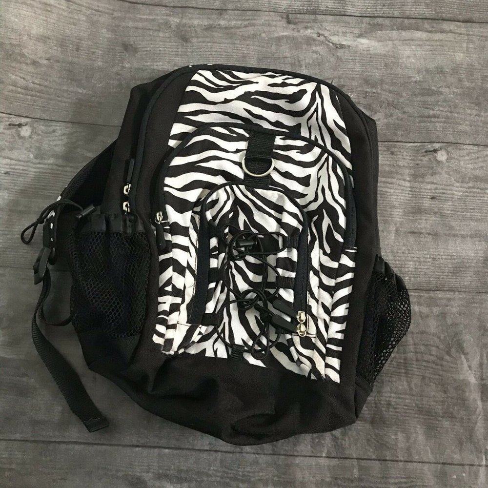 Pottery Barn Teen Zebra Print Backpack Black White